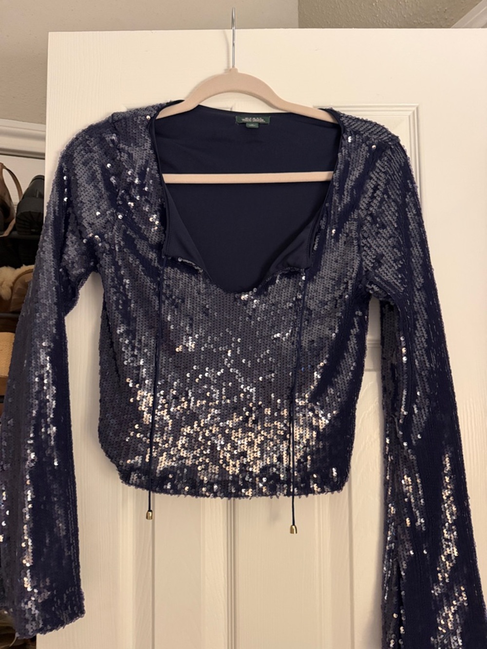 wild fable Navy Sequin Hoodie Crop Top